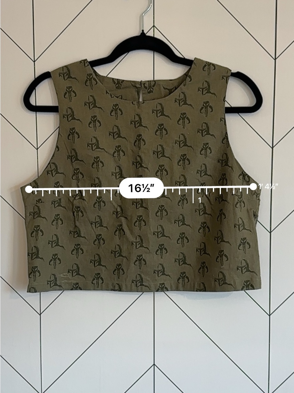 The Mandalorian Print Cropped Olive Sleeveless Tank Top